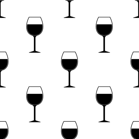Wine Glass Silhouette Seamless Pattern on Whiteの写真素材