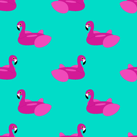 Pink Flamingo Float Seamless Pattern on Turquoiseの写真素材