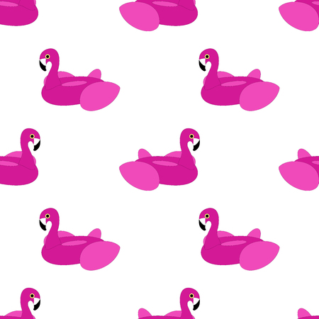 Pink Flamingo Float Seamless Pattern on Whiteの写真素材
