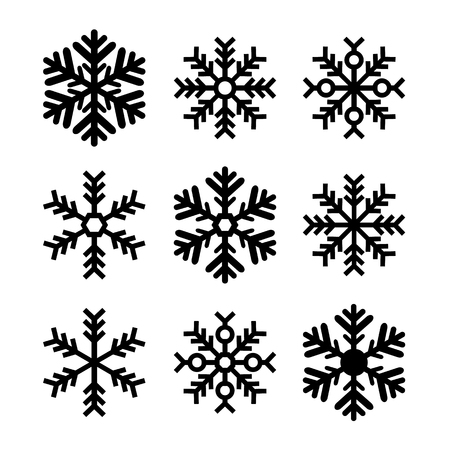 Black Snowflakes Set Isolated - Christmas, Winter, Coldのイラスト素材