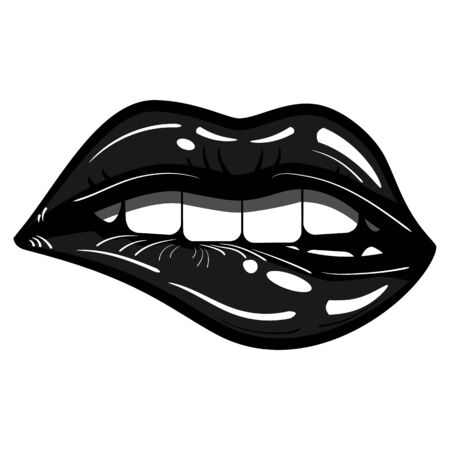 Sexy Black Lips Passionate Biting Isolated - Evil, Seductionの写真素材