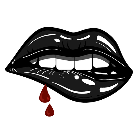 Sexy Black Lips Passionate Biting with Blood - Evil, Seductionの写真素材