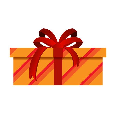 Christmas Gift Box with Orange Wrapping Isolatedの写真素材