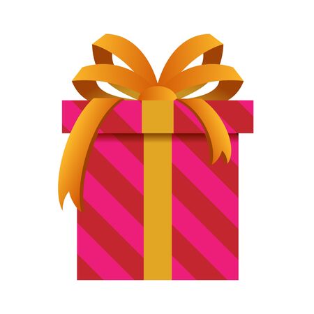 Christmas Gift Box with Red Wrapping Isolatedの写真素材