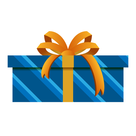 Christmas Gift Box with Blue Wrapping Isolatedの写真素材