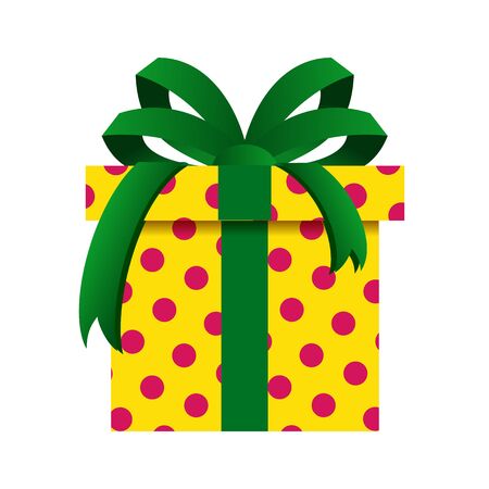 Christmas Gift Box with Yellow Wrapping Isolatedの写真素材