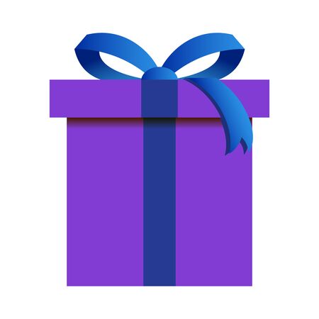 Christmas Gift Box with Purple Wrapping Isolatedの写真素材