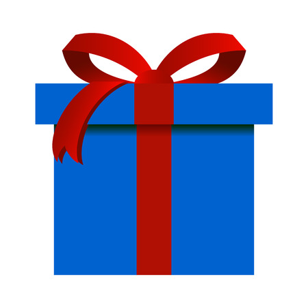 Christmas Gift Box with Blue Wrapping Isolatedの写真素材