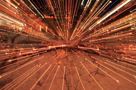 Christmas lights photographed in motionの写真素材