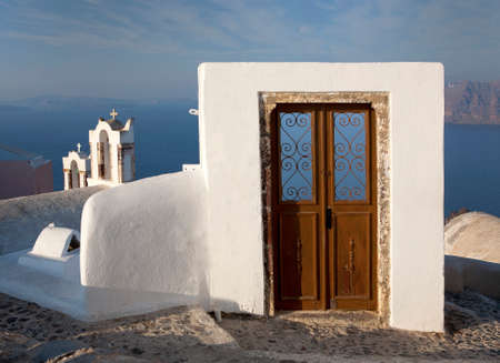 the door to the sea of Santoriniの写真素材