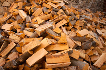 firewood in the yard prepared for winter