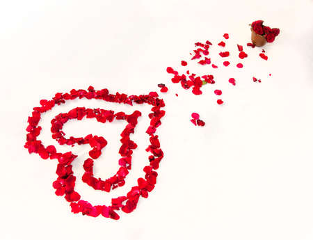 two love hearts made from the leaves of roses for Valentine's Dayの写真素材