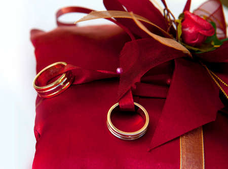 two beautiful wedding ring prepared for the weddingの写真素材