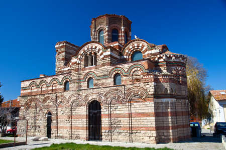beautiful ancient Roman basilica on the square in Nesebar Bulgariaの写真素材