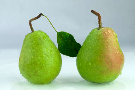 Fresh pears with drops of waterの写真素材
