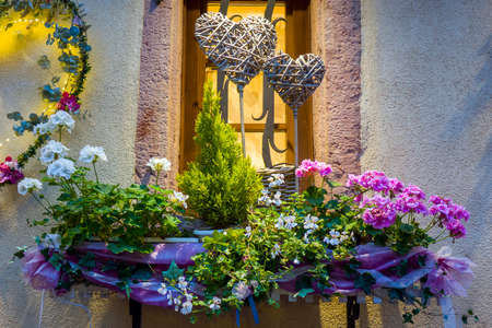 hearts of lovers for valentine on the windowの写真素材