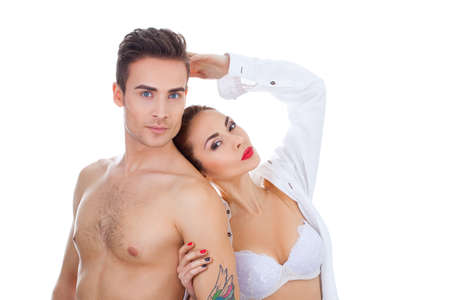 Portrait of young couple in love posingの写真素材