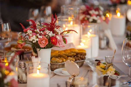 Table set for an event party or wedding receptionの写真素材