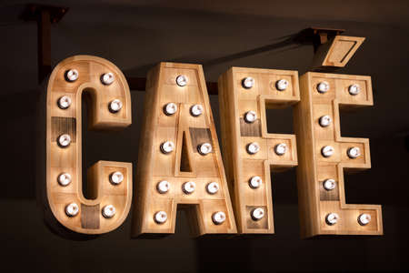 Cafe sign. Wooden signs in of Spain Cafeの写真素材
