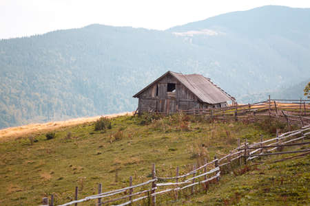 Old single house farm in mountains. Carpathians Mountains Ukraineの写真素材