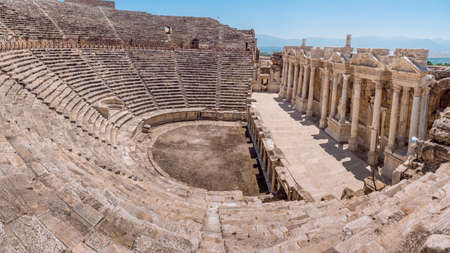 Roman amphitheatre in the ruins of Hierapolis, in Pamukkale, Turkey.