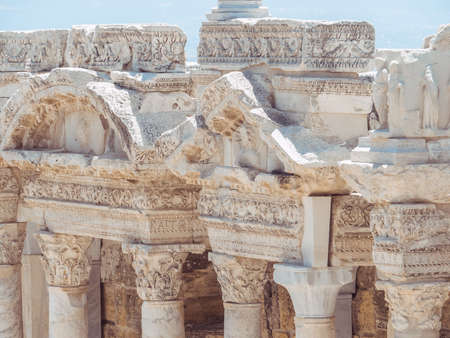 Roman amphitheatre in the ruins of Hierapolis, in Pamukkale, Turkey.の写真素材