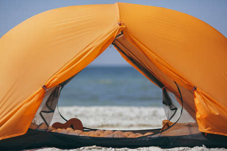 Tourist Tent on Sea Beachの写真素材
