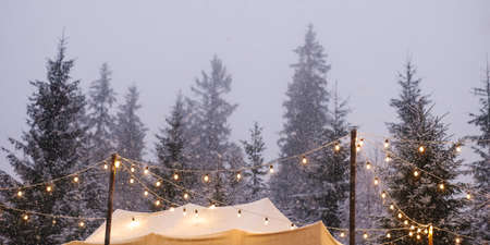 Winter Mountain Village Landscape, Nature Panoramic Imageの写真素材