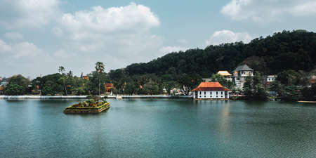 Skyline aerial view of Kandy lake and famous city landmark Sri Dalada Maligawa, Sacred Tooth Relic The Temple in Sri Lanka.の写真素材