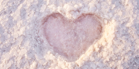 Natural Pink Salt Crystal Flakes, Close-up Heart Shapeの写真素材