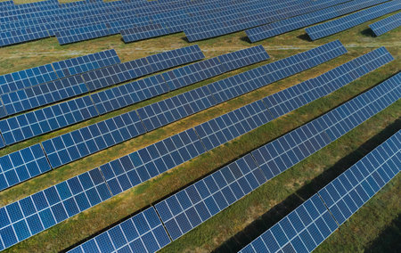Aerial View of Solar Panel Farmの写真素材