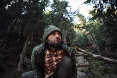 Man Making Funny Face in Forest During Outdoor Adventure