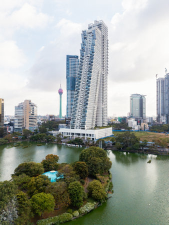 Iconic Altair Tower In Colombo Overlooking Beira Lake And Urban Skylineの写真素材