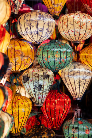 Traditional Vietnamese Lanterns in Soft Light at Hoi An Street Marketの写真素材