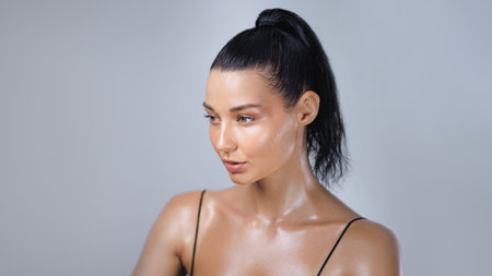 Sporty Beauty Model With Wet Skin And Confident Post-Workout Look