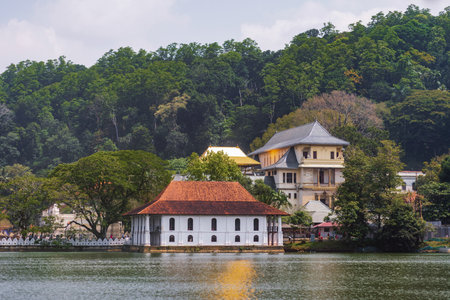 Kandy Lake and Famous City Landmark Sri Dalada Maligawa, Sacred Tooth Relic The Temple in Sri Lanka.の写真素材