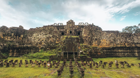 Ancient Baphuon Pyramid With Causeway Columns, Angkor Thom, Cambodiaの写真素材
