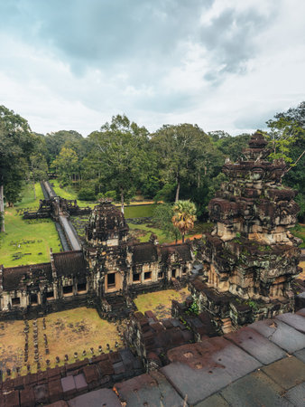 Elevated View Of Baphuon Temple Complex And Causeway, Angkor Thom, Cambodiaの写真素材
