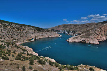 Crimean Mountains form the city of Balaklava, Ukraineの写真素材