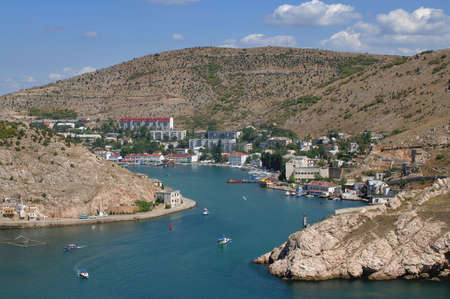 Crimean Mountains form the city of Balaklava, Ukraineの写真素材