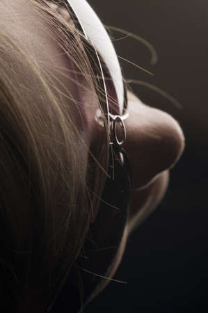 Reading glasses on eyeの写真素材