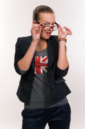 young woman on an isolated backgroundの写真素材