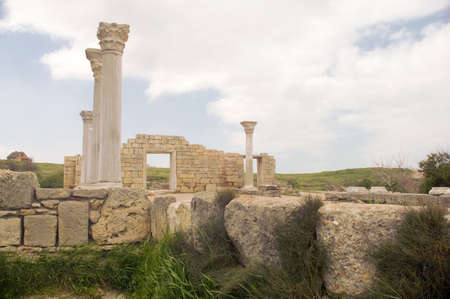 stone pillars of ancient civilization, near the templeの写真素材