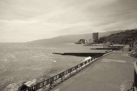 cliff and a bridge on the beachの写真素材