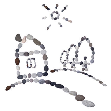 Child drawing of the stones on a white backgroundの写真素材