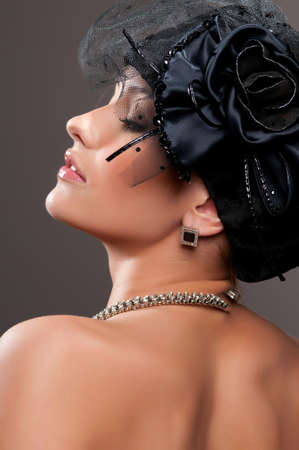 attractive young woman with a beautiful headdressの写真素材