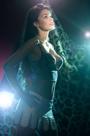 beautiful sexy woman on a black backgroundの写真素材