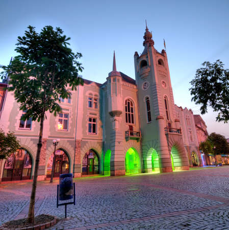 Evening view of the town hall Mukachevoの写真素材