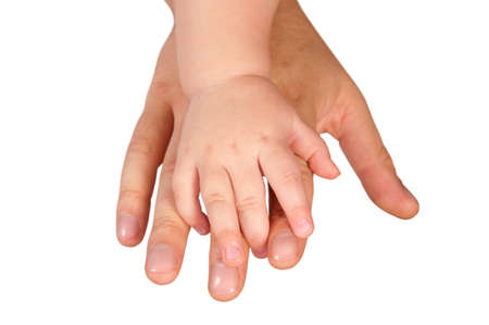 hands of a man and a young child. Clipping pathの写真素材