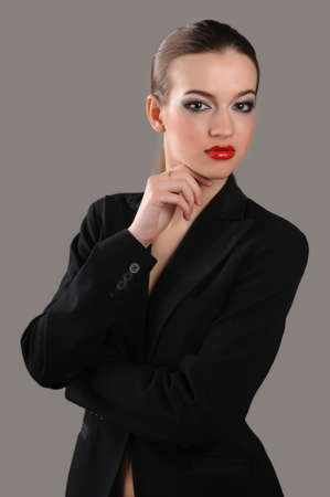 beautiful brunette with a defiant glanceの写真素材